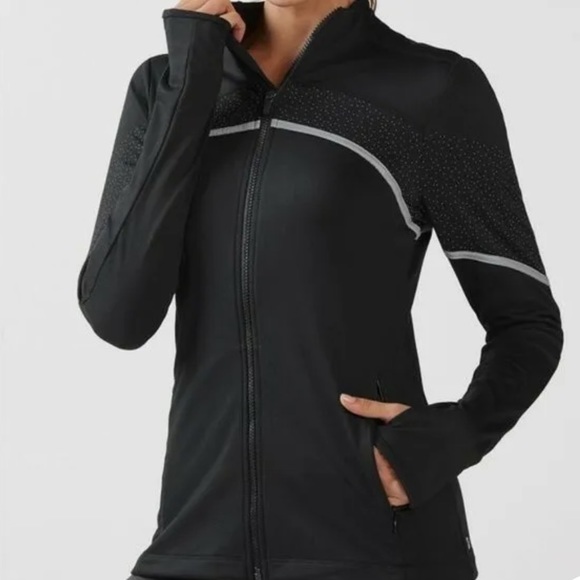 Fabletics Jackets & Blazers - Fabletics Black Dot Moira Zip Front Jacket